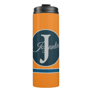 Aangepast oranje grijs blauw Monogram Elegant Thermosbeker