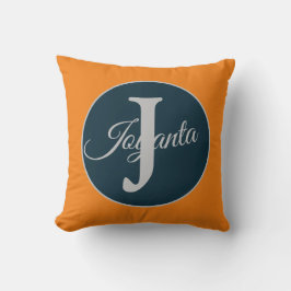 Aangepast oranje grijs blauwe Monogram Elegant Kussen