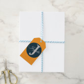 Aangepast oranje grijsblauw Monogram Elegant Cadeaulabel (Met Touw)