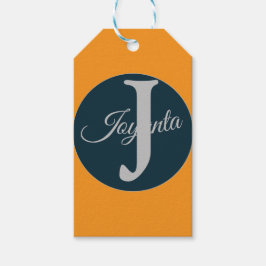 Aangepast oranje grijsblauw Monogram Elegant Cadeaulabel