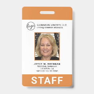 Aangepast Oranje Logo werknemer Foto-ID Badge