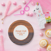 Aangepast Oranje marineschip Blue Striped Afstuder Papieren Bordje (Feest)