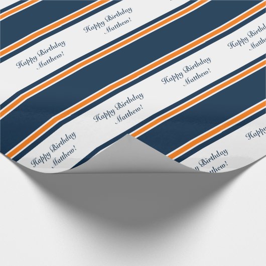Aangepast Oranje/Navy Stripe-pakpapier Cadeaupapier (Hoek)
