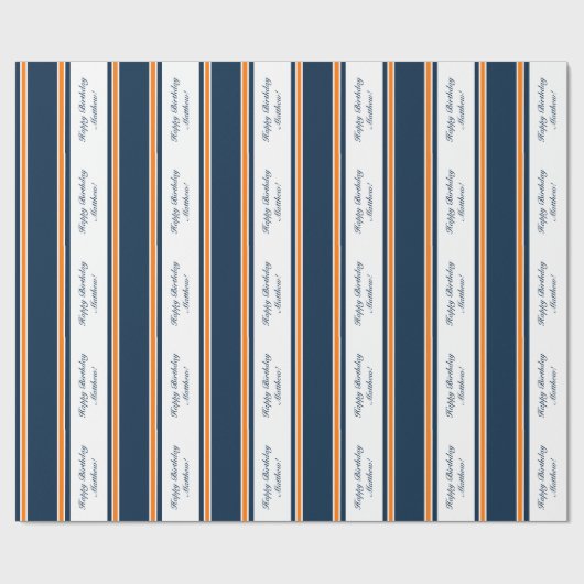Aangepast Oranje/Navy Stripe-pakpapier Cadeaupapier (Vlak)