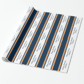 Aangepast Oranje/Navy Stripe-pakpapier Cadeaupapier (Uitgerold)