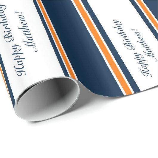 Aangepast Oranje/Navy Stripe-pakpapier Cadeaupapier (Rol Hoek)