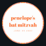 Aangepast, Oranje Retro Typografie Bat Mitzvah Ronde Sticker<br><div class="desc">Aangepaste,  Oranje Typografie Bat Mitzvah Name Classic Round Sticker</div>