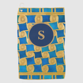 Aangepast Oud-Egyptisch Monogram Blauw Goud Golfhanddoek