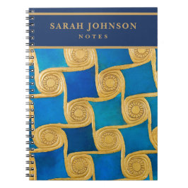Aangepast Oud-Egyptisch Monogram Blauw Goud Notitieboek