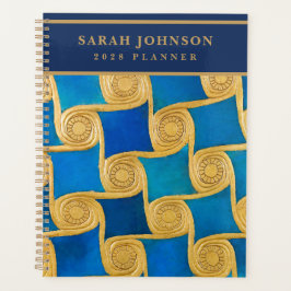 Aangepast Oud-Egyptisch Monogram Blauw Goud Planner