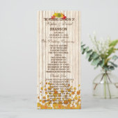 Aangepast  oud huwelijksprogramma met hout programmakaart (Staand voorkant)