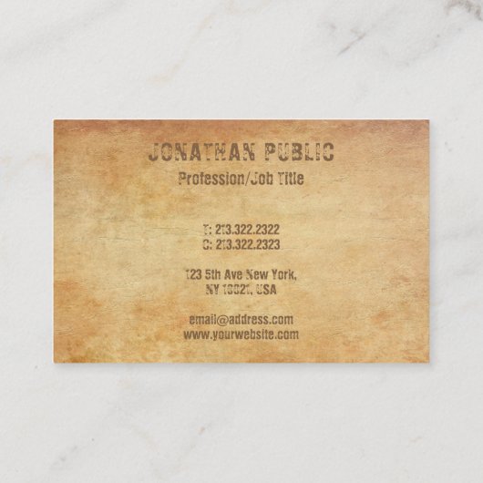 Aangepast oud papier ziet er vervormde tekst uit visitekaartje (Achterkant)