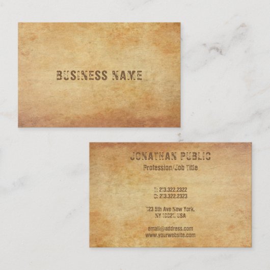 Aangepast  oud papier ziet er vervormde tekst uit visitekaartje (Voorkant / Achterkant)
