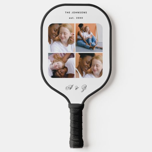 Aangepast paar 4 Fotocollage bruiloft en monogram Pickleball Paddle (Voorkant)