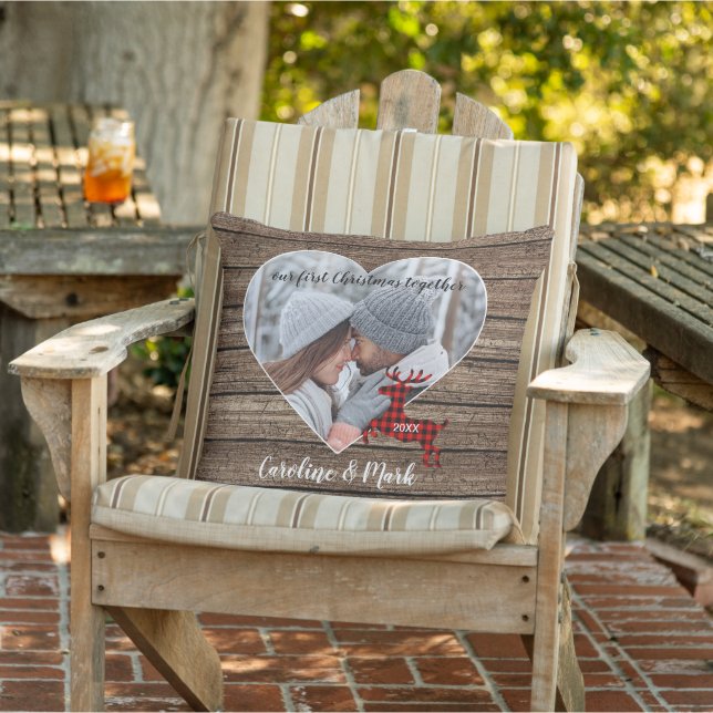 Aangepast paar kerstfoto's op maat buitenkussen (Stoel)