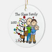 Aangepast paar met babyjongen en honden keramisch ornament (Links)