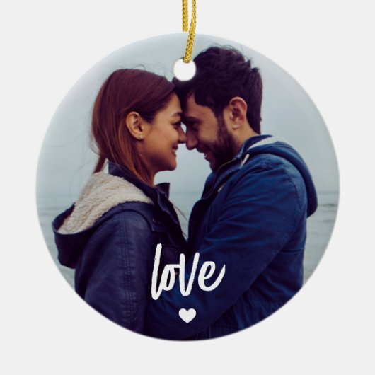 Aangepast paar Photo Script Love Keramisch Ornament (Voorkant)
