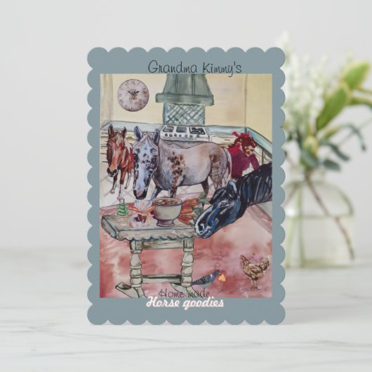 Aangepast paard goodies label kaart (Staand voorkant)