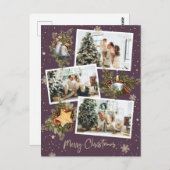 Aangepast Paars 3 Fotocollage voor kerst Briefkaart (Voorkant / Achterkant)