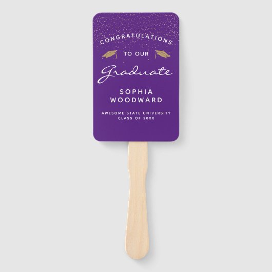 Aangepast Paars Afstuderen met White Gold Photo Handwaaier (Voorkant)