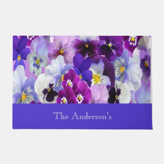 Aangepast Paars blauw-Floral-Pansy-ventilator Deurmat (Voorkant)