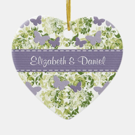 Aangepast Paars-Butterfly-sierweddenschappen Keramisch Ornament (Voorkant)