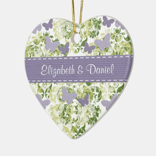 Aangepast Paars-Butterfly-sierweddenschappen Keramisch Ornament (Links)