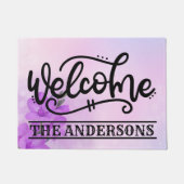 Aangepast Paars Floral Welkom Deurmat (Voorkant)