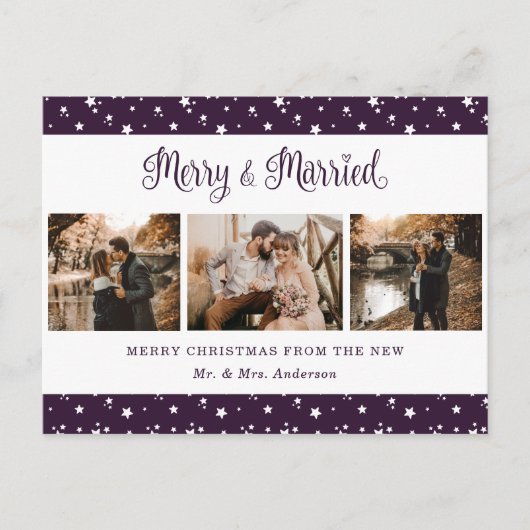 Aangepast Paars gehuwd en verrukt Feestdagenkaart (Voorkant)