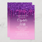 Aangepast Paars glitter Drip Happy Birthday Kaart (Voorkant / Achterkant)