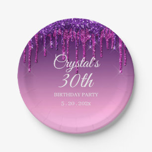 Aangepast Paars glitter Drip Happy Birthday Papieren Bordje