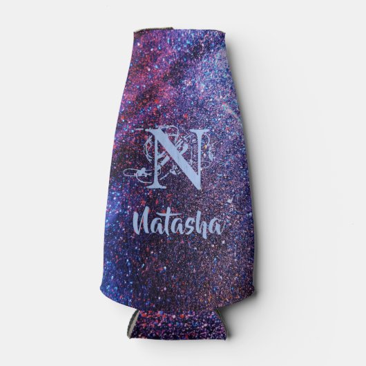 Aangepast Paars glitter Flesjeskoeler (Voorkant)