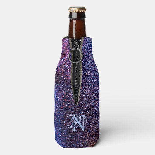 Aangepast Paars glitter Flesjeskoeler (Fles Achterkant)