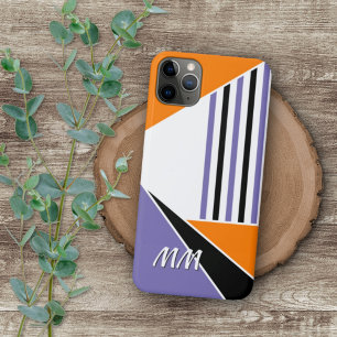 Aangepast paars helder oranje zwart wit Mod Kunst iPhone 16 Pro Max Hoesje