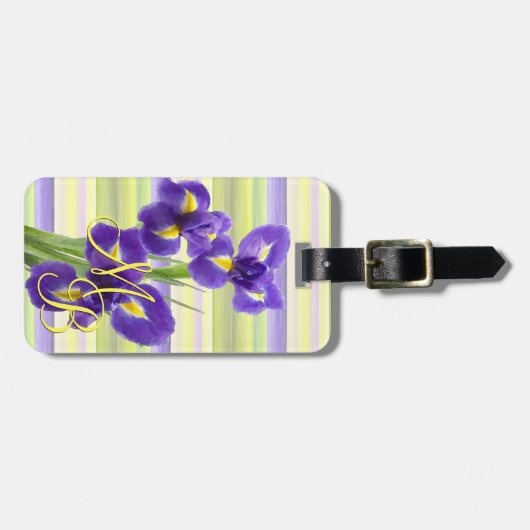 Aangepast Paars Iris Waterverf Stripes Art Pattern Bagagelabel (Voorkant horizontaal)