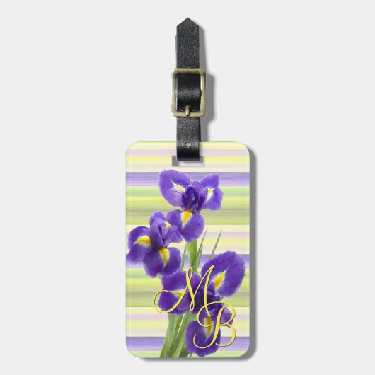 Aangepast Paars Iris Waterverf Stripes Art Pattern Bagagelabel (Voorkant verticaal)