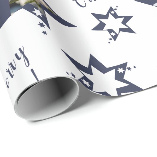 Aangepast Paars kerstfeest op foto Stary Merry Cadeaupapier (Rol Hoek)