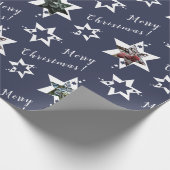 Aangepast Paars kerstfeest op foto Stary Merry Cadeaupapier (Hoek)