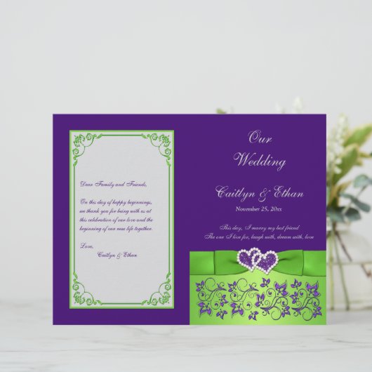 Aangepast Paars, Limoen, grijs bruiloft Programma (Staand voorkant)