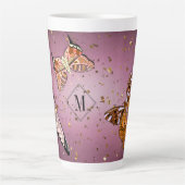 Aangepast Paars monogram Glitter Latte Mok (Voorkant)
