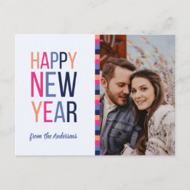 Aangepast Paars nieuwjaar foto roze gestreept Feestdagenkaart