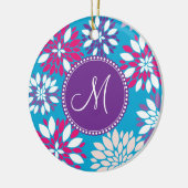 Aangepast Paars-roze monogram witte aanjager op bl Keramisch Ornament (Links)