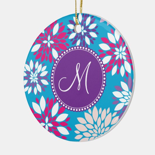 Aangepast Paars-roze monogram witte aanjager op bl Keramisch Ornament (Links)