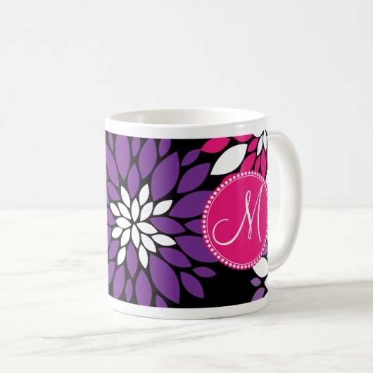 Aangepast Paars-roze zwart monogram Koffiemok (Voorkant rechts)