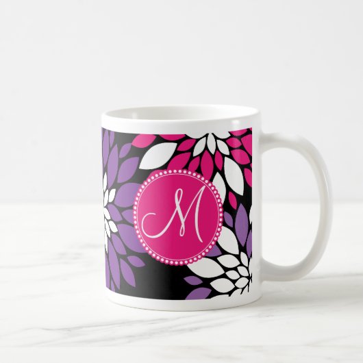 Aangepast Paars-roze zwart monogram Koffiemok (Rechts)