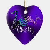 Aangepast Paars saxophone Music Holiday Heart Keramisch Ornament (Rechts)