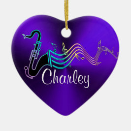 Aangepast Paars saxophone Music Holiday Heart Keramisch Ornament