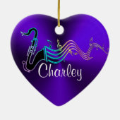 Aangepast Paars saxophone Music Holiday Heart Keramisch Ornament (Achterkant)