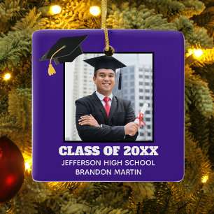 Aangepast Paars Senior Afstuderen Foto 2023 Keramisch Ornament