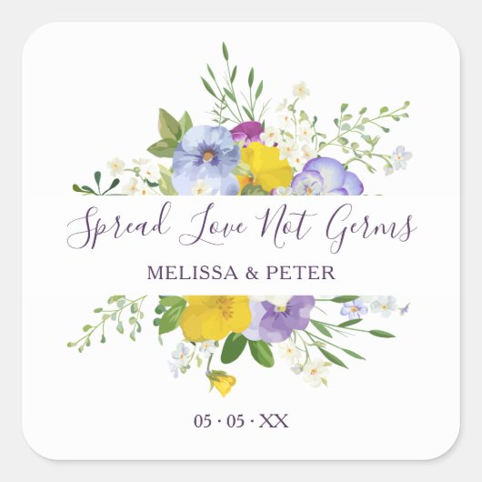 Aangepast Paars Shades Bouquet Wedding Vierkante Sticker (Voorkant)